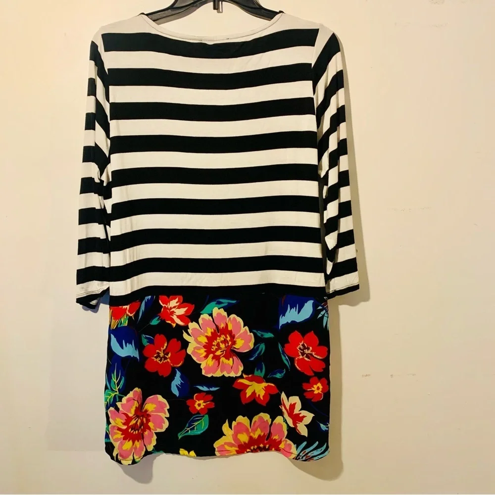 PECK & PECK women’s oversized tunic stripes floral block combo 3/4 sleeve size M - Picture 2 of 5